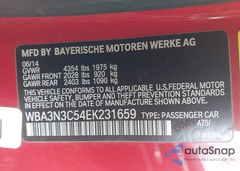 2014 BMW 428I from USA, damaged, VIN WBA3N3C54EK231659